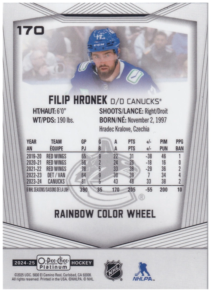 2024-25 UD O-Pee-Chee Platinum - Filip Hronek - Rainbow Color Wheel #170