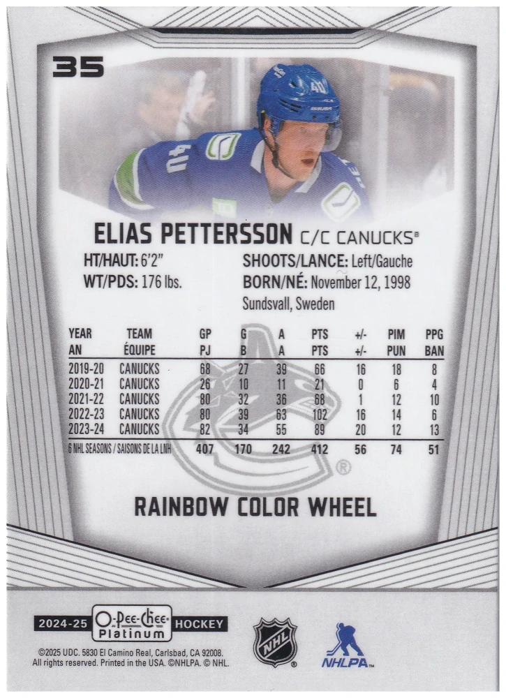 2024-25 UD O-Pee-Chee Platinum - Elias Pettersson - Rainbow Color Wheel #35