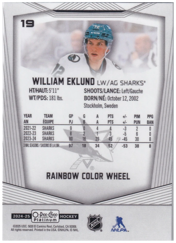 2024-25 UD O-Pee-Chee Platinum - William Eklund - Rainbow Color Wheel #19