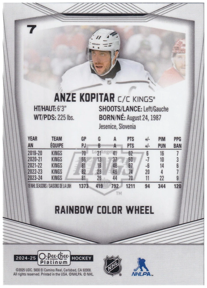 2024-25 UD O-Pee-Chee Platinum - Anze Kopitar - Rainbow Color Wheel #7