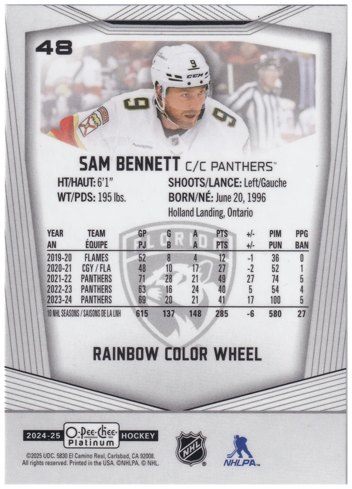 2024-25 UD O-Pee-Chee Platinum - Sam Bennett - Rainbow Color Wheel #48