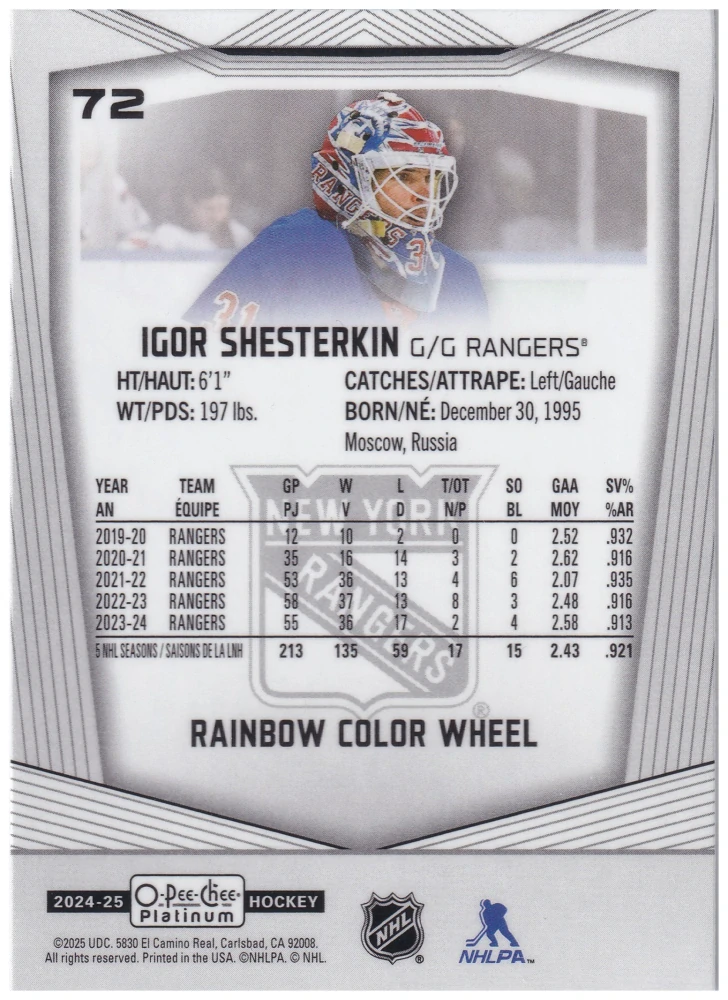 2024-25 UD O-Pee-Chee Platinum - Igor Shesterkin - Rainbow Color Wheel #72