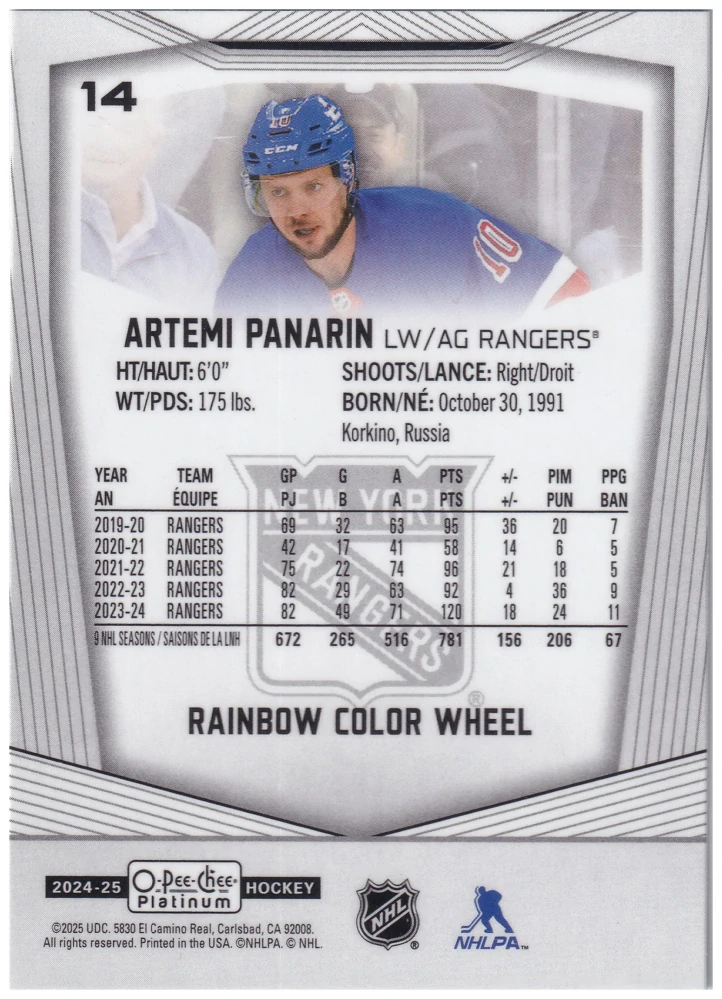 2024-25 UD O-Pee-Chee Platinum - Artemi Panarin - Rainbow Color Wheel #14