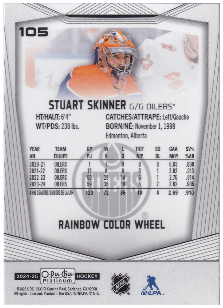 2024-25 UD O-Pee-Chee Platinum - Stuart Skinner - Rainbow Color Wheel #105