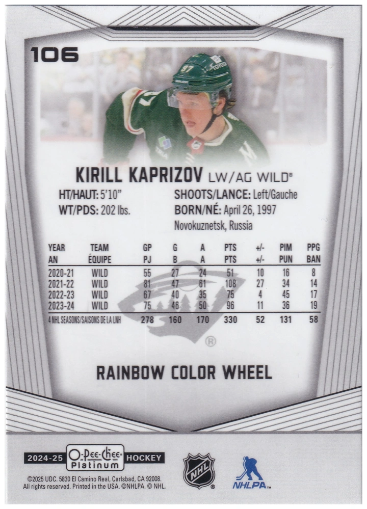 2024-25 UD O-Pee-Chee Platinum - Kirill Kaprizov - Rainbow Color Wheel #106