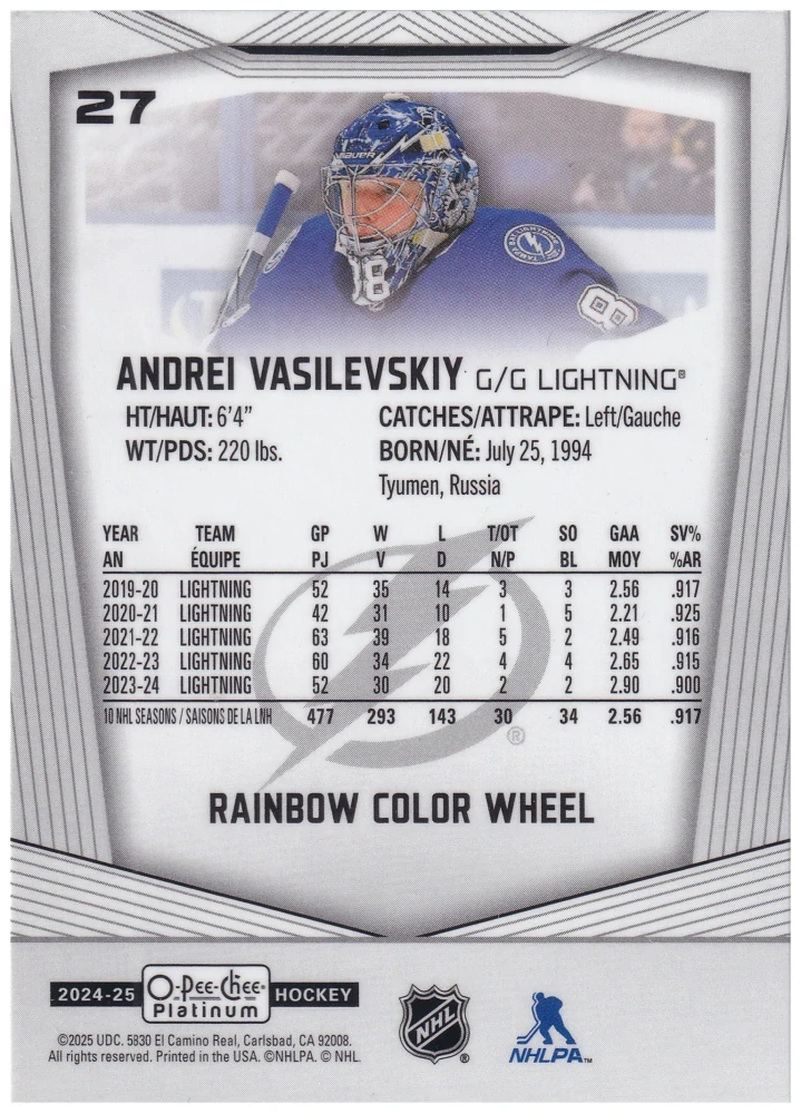 2024-25 UD O-Pee-Chee Platinum - Andrei Vasilevskiy - Rainbow Color Wheel #27