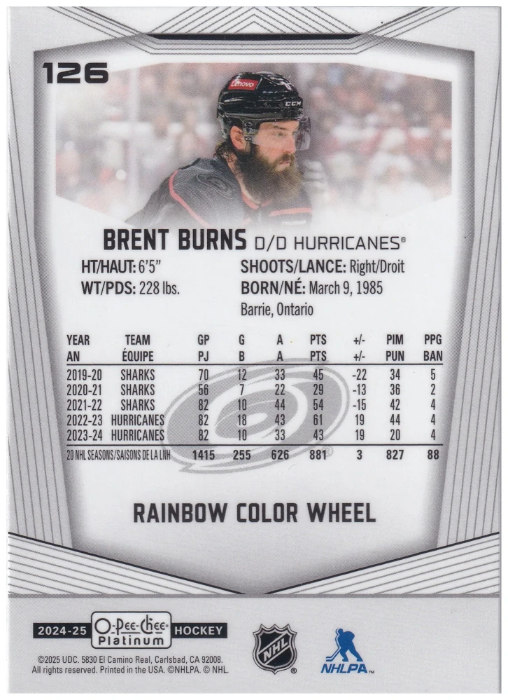 2024-25 UD O-Pee-Chee Platinum - Brent Burns - Rainbow Color Wheel #126