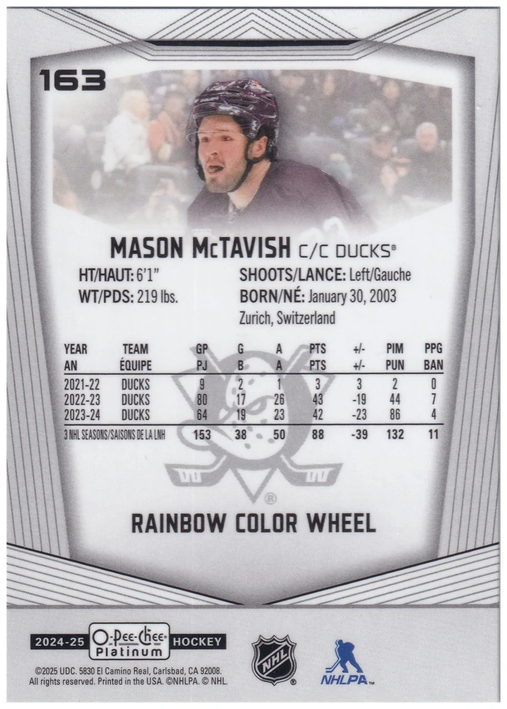 2024-25 UD O-Pee-Chee Platinum - Mason McTavish - Rainbow Color Wheel #163