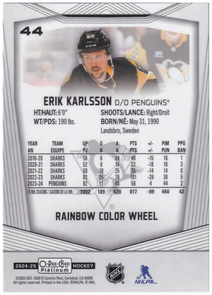 2024-25 UD O-Pee-Chee Platinum - Erik Karlsson - Rainbow Color Wheel #44