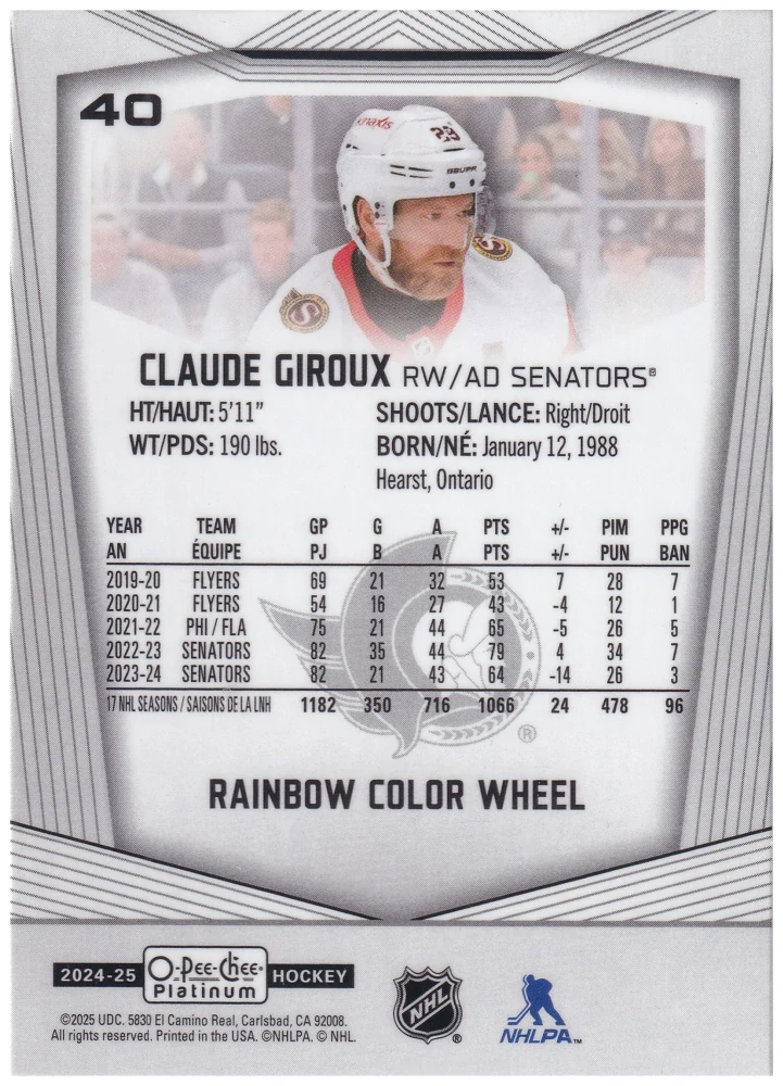 2024-25 UD O-Pee-Chee Platinum - Claude Giroux - Rainbow Color Wheel #40