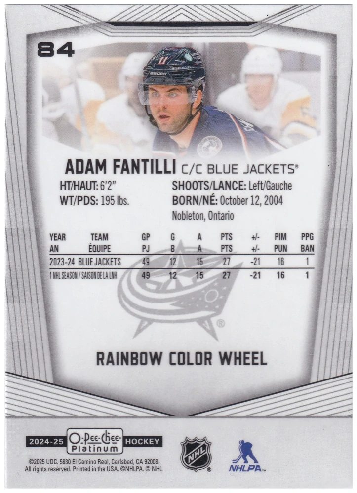 2024-25 UD O-Pee-Chee Platinum - Adam Fantilli - Rainbow Color Wheel #84