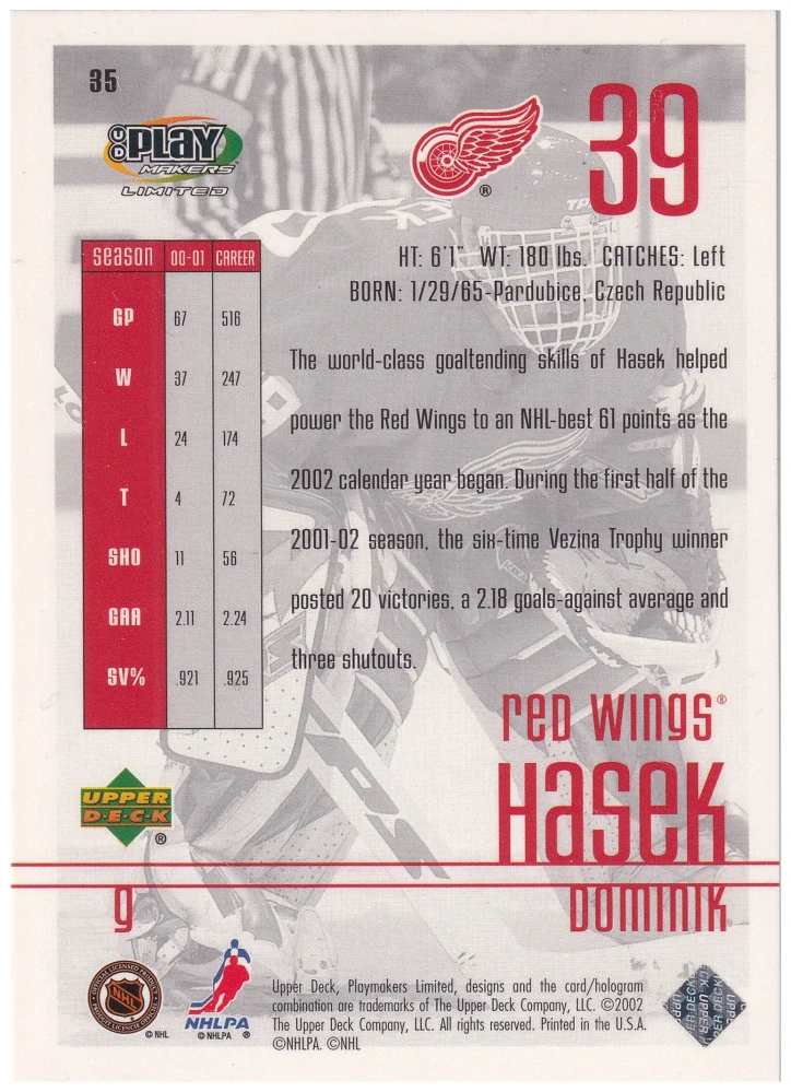 2000-01 UD Play Makers Limited - Dominik Hašek #35