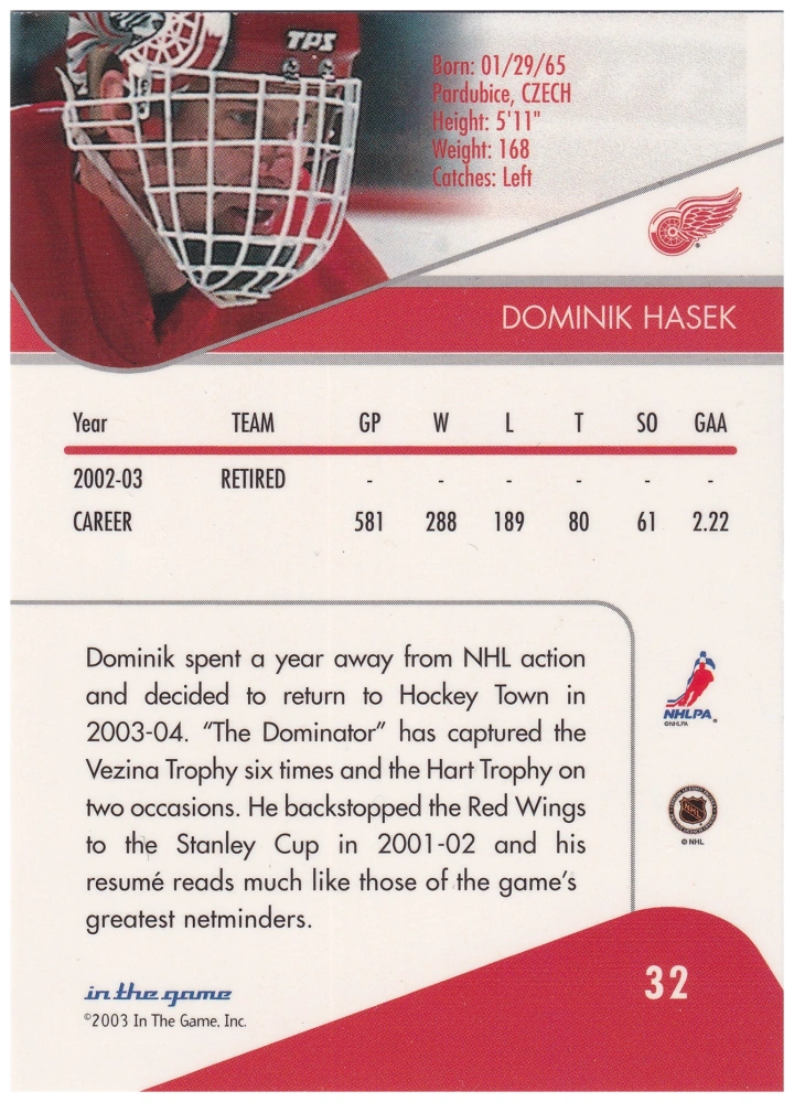 2003-04 ITG Toronto Star - Dominik Hašek #32
