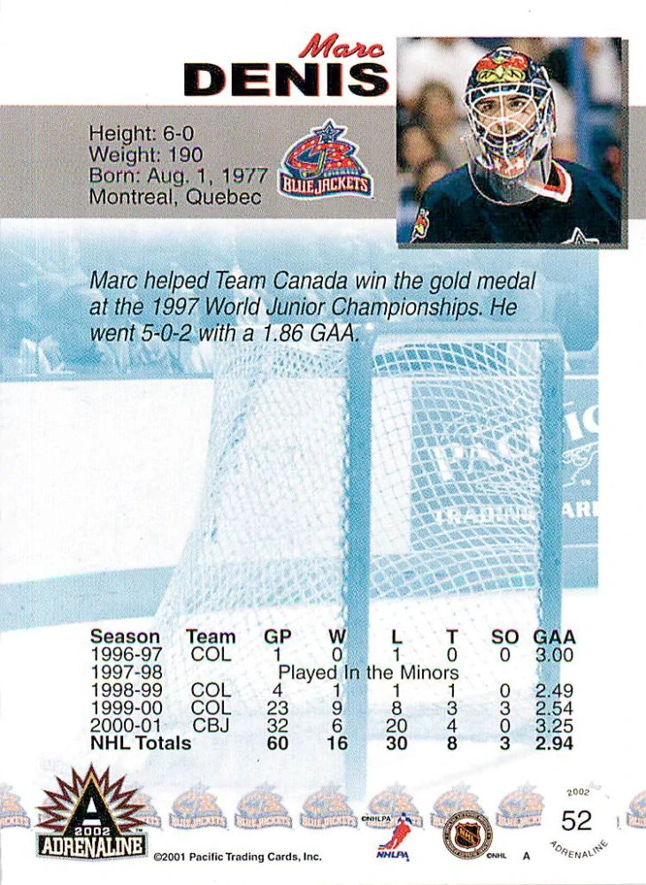 2001-02 Pacific Adrenaline - Mark Denis #52