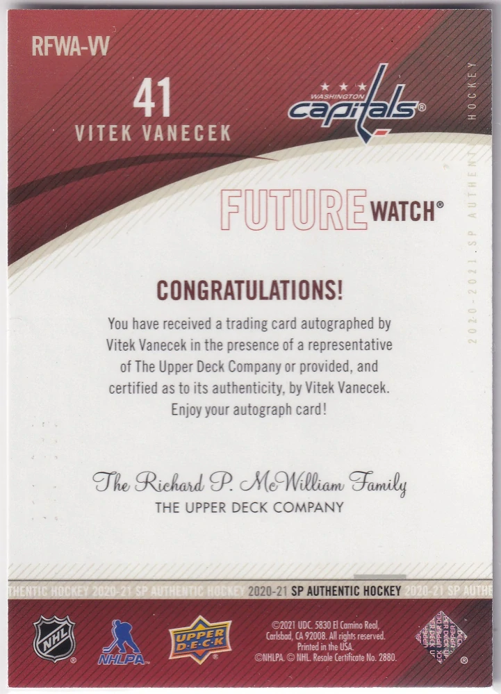 2020-21 UD SP Authentic - Vítek Vaněček - 2010-11 Retro Future Watch Auto /399 #RFWA-VV