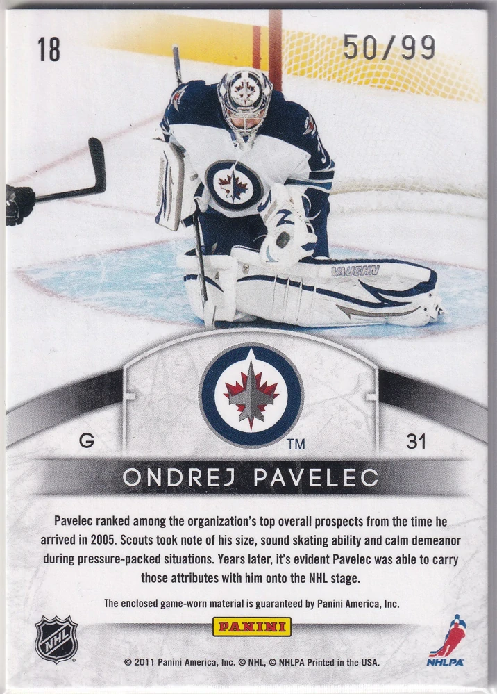 2011-12 Panini Limited - Ondřej Pavelec - Crease Cleaners - Materials /99 #18