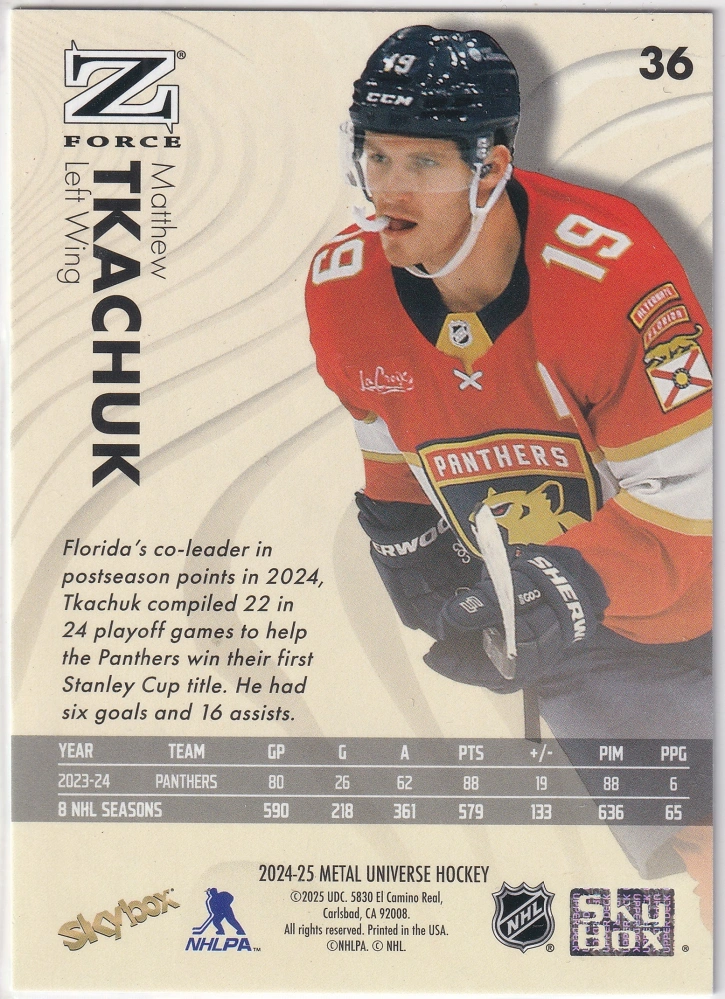 2024-25 UD Skybox Metal Universe - Matthew Tkachuk - Z-Force #36