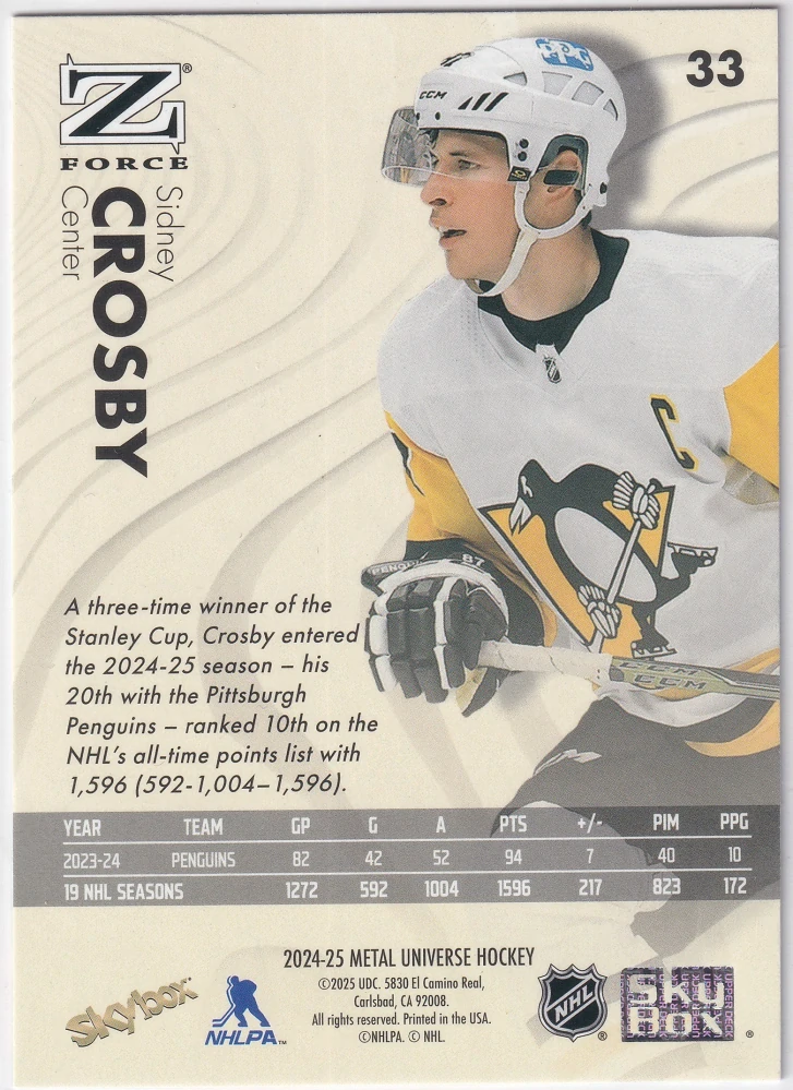 2024-25 UD Skybox Metal Universe - Sidney Crosby - Z-Force #33