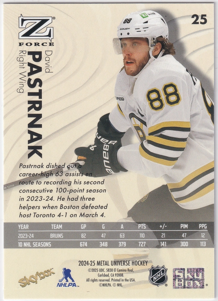 2024-25 UD Skybox Metal Universe - David Pastrňák - Z-Force #25