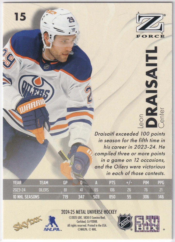 2024-25 UD Skybox Metal Universe - Leon Draisaitl - Z-Force #15