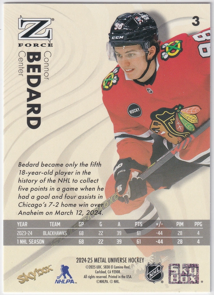 2024-25 UD Skybox Metal Universe - Connor Bedard - Z-Force #3