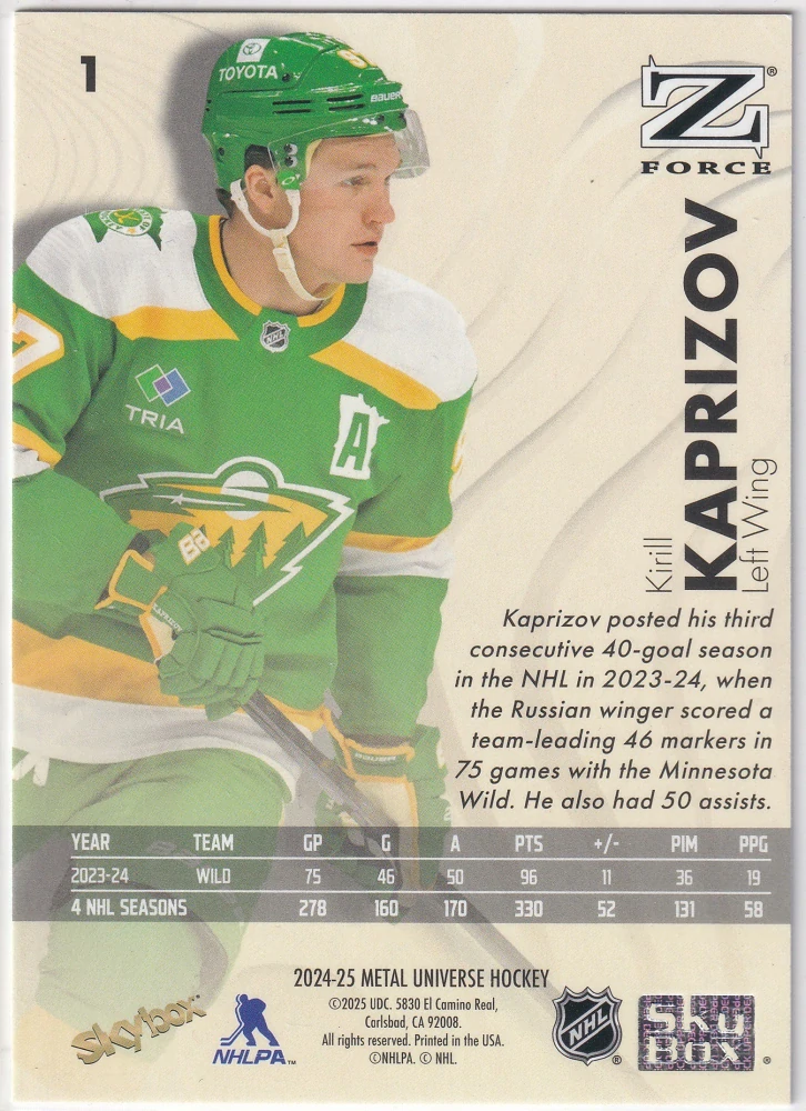 2024-25 UD Skybox Metal Universe - Kirill Kaprizov - Z-Force #1