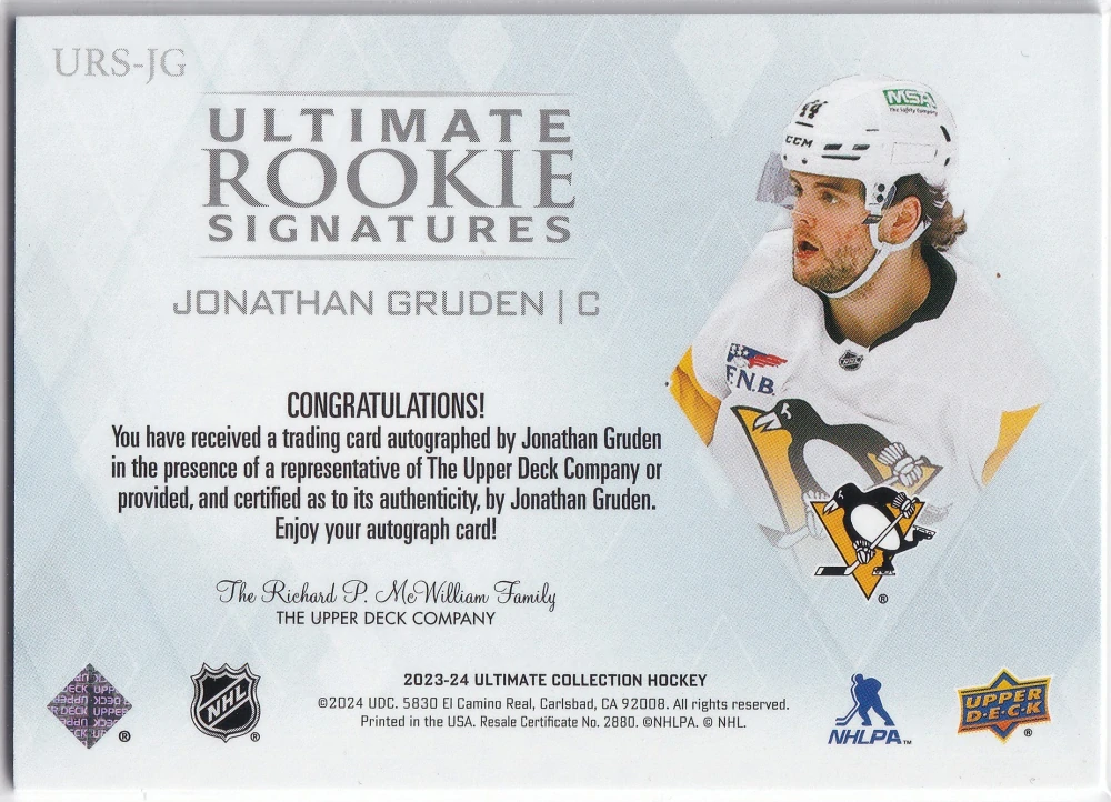 2023-24 UD Ultimate Collection - Jonathan Gruden - Ultimate Rookie Signatures #URS-JG