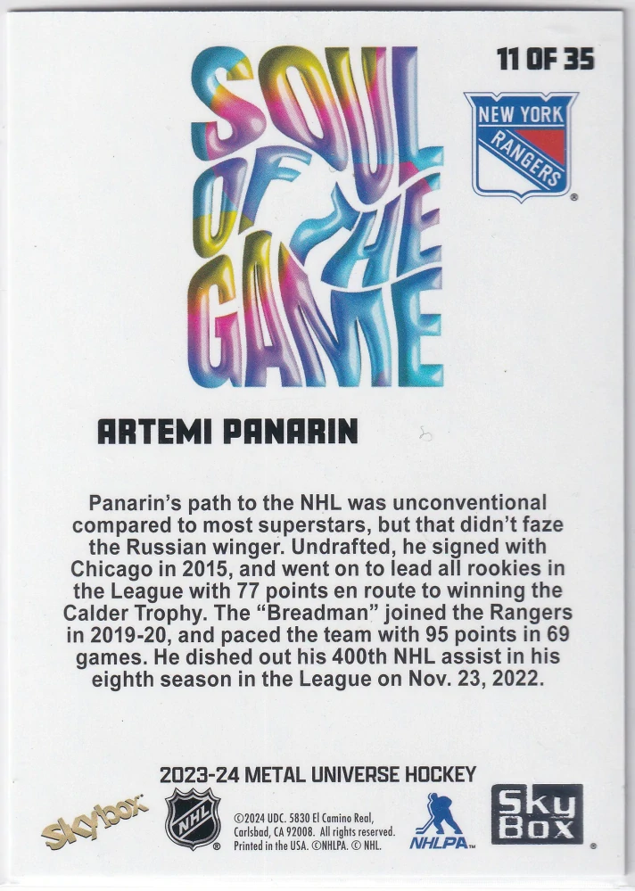 2023-24 UD Skybox Metal Universe - Artemi Panarin - Soul Of The Game #11