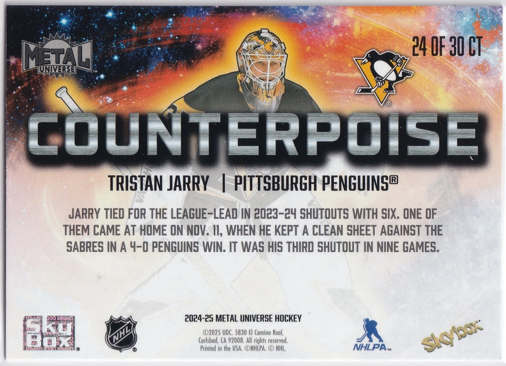 2024-25 UD Skybox Metal Universe - Tristan Jarry - Counterpoise #24