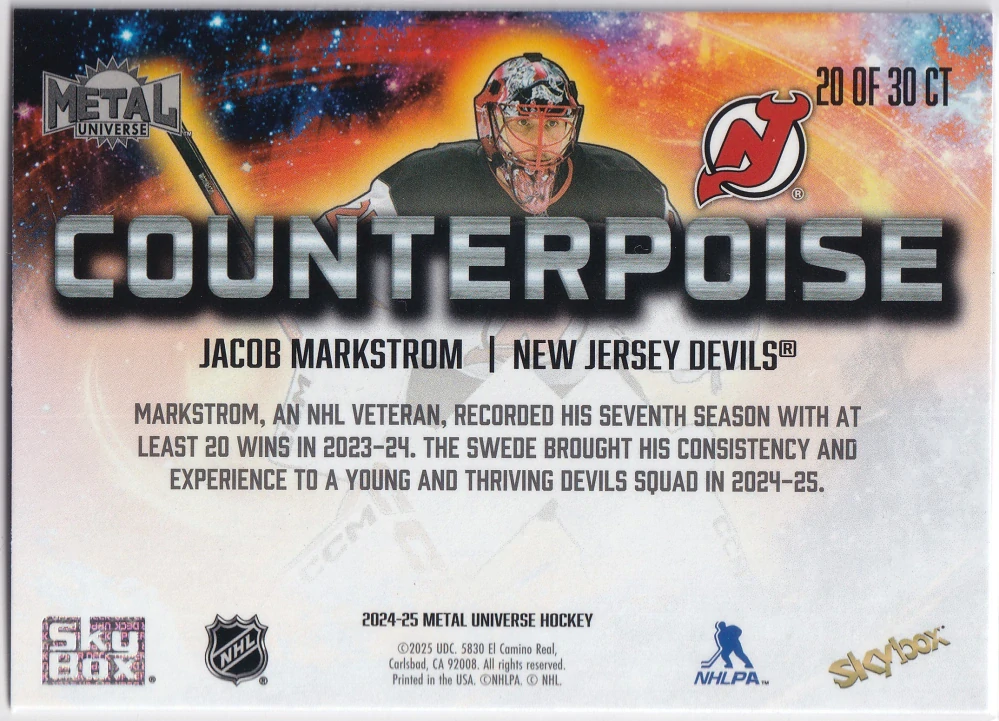 2024-25 UD Skybox Metal Universe - Jacob Markstrom - Counterpoise #20