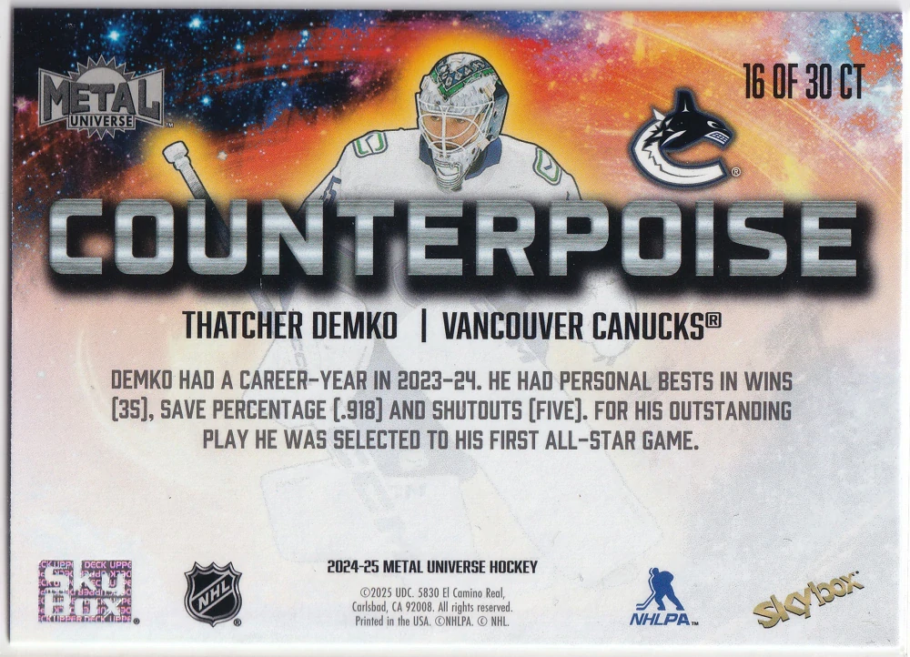 2024-25 UD Skybox Metal Universe - Thatcher Demko - Counterpoise #16