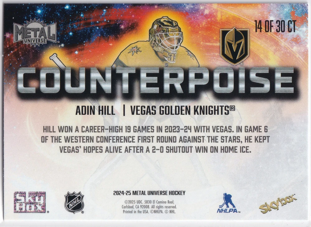2024-25 UD Skybox Metal Universe - Adin Hill - Counterpoise #14