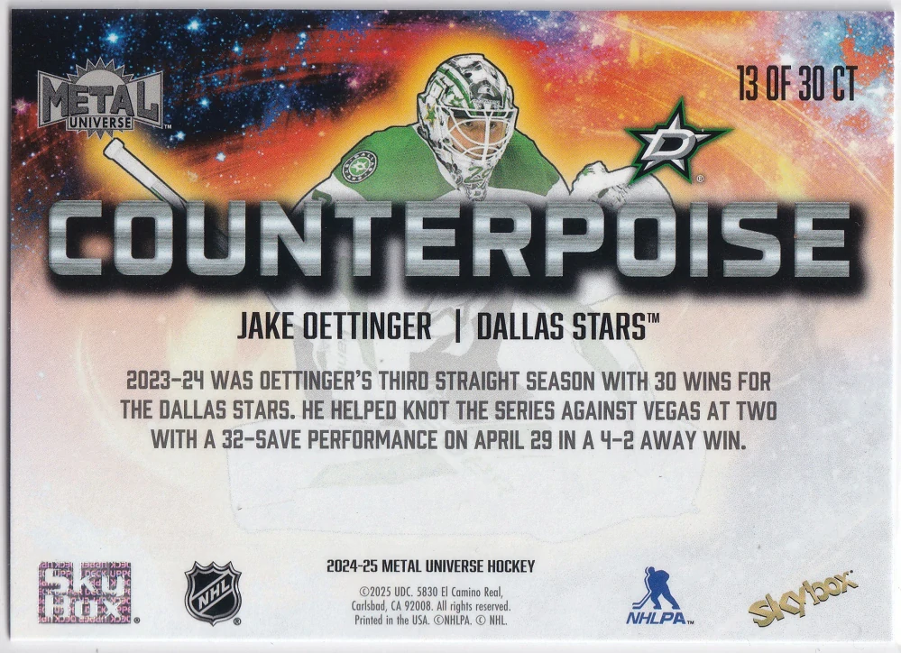 2024-25 UD Skybox Metal Universe - Jake Oettinger - Counterpoise #13