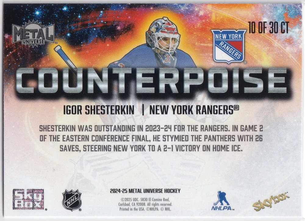 2024-25 UD Skybox Metal Universe - Igor Shesterkin - Counterpoise #10