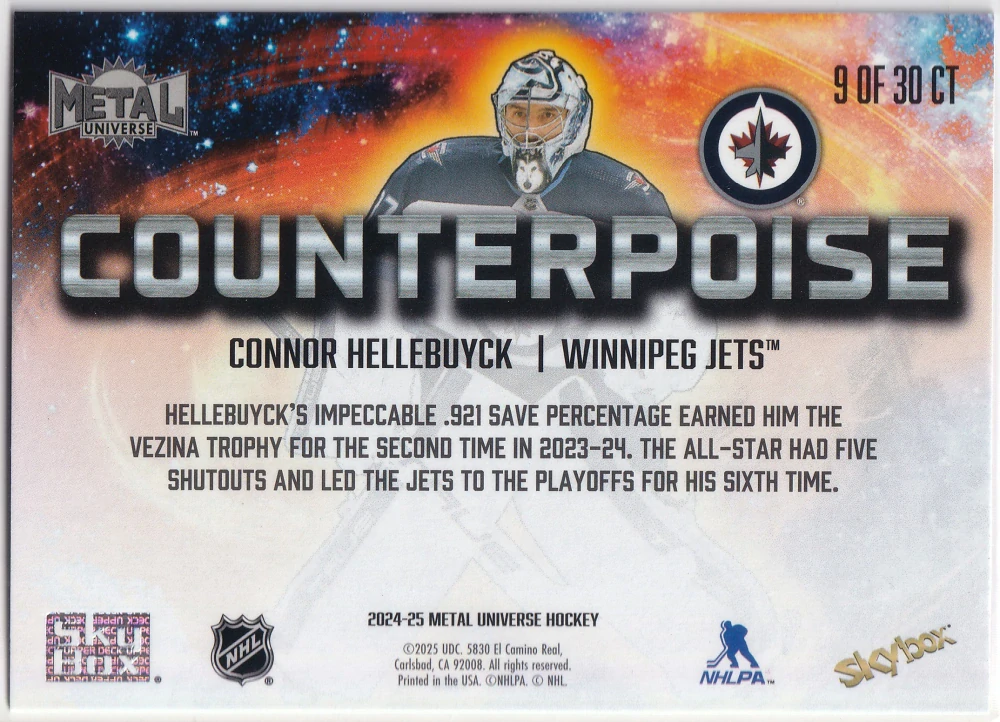 2024-25 UD Skybox Metal Universe - Connor Hellebuyck - Counterpoise #9