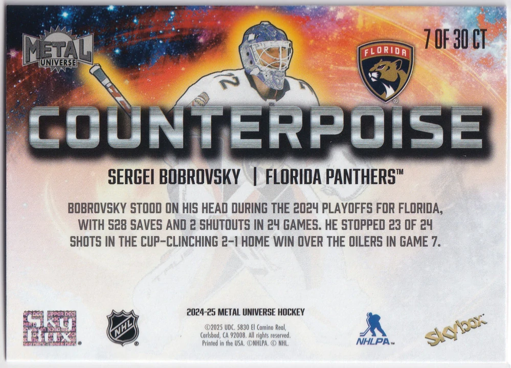 2024-25 UD Skybox Metal Universe - Sergei Bobrovsky - Counterpoise #7