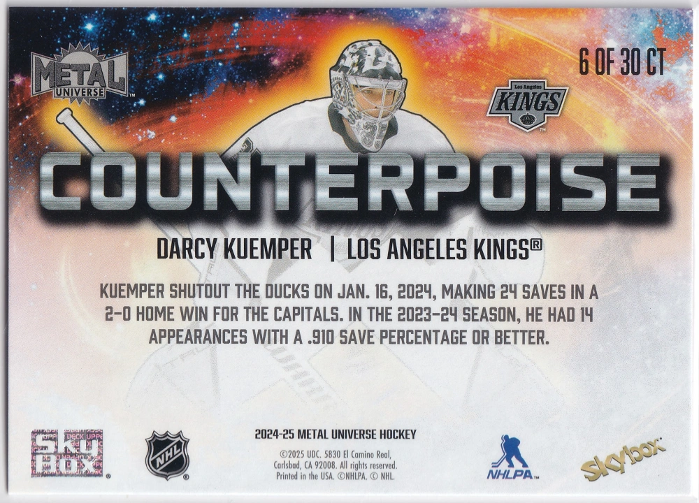 2024-25 UD Skybox Metal Universe - Darcy Kuemper - Counterpoise #6
