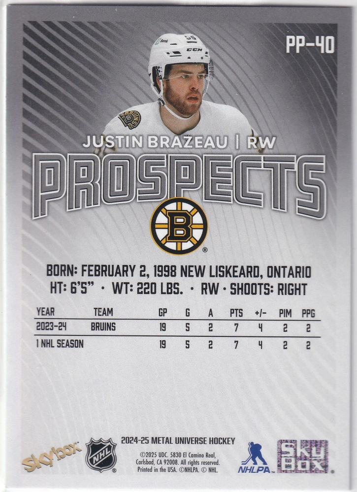 2024-25 UD Skybox Metal Universe - Justin Brazeau - Prospects #PP-40