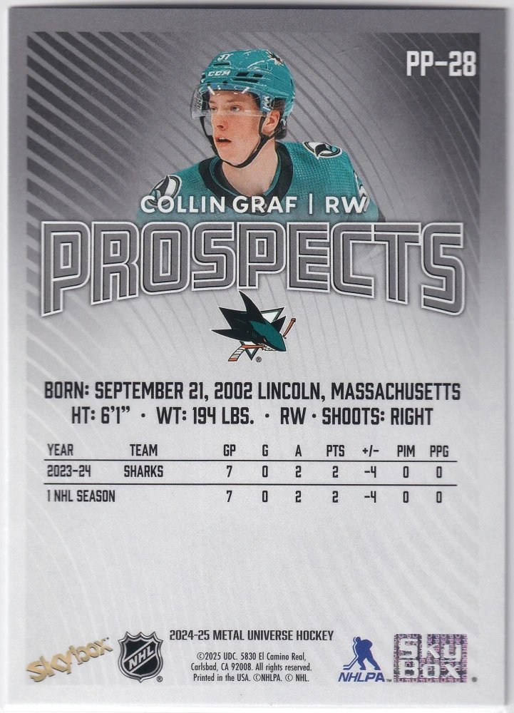 2024-25 UD Skybox Metal Universe - Collin Graf - Prospects #PP-28