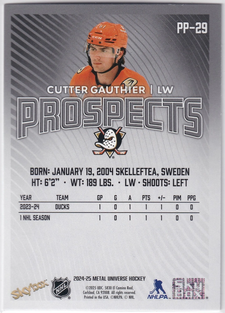 2024-25 UD Skybox Metal Universe - Cutter Gauthier - Prospects #PP-29