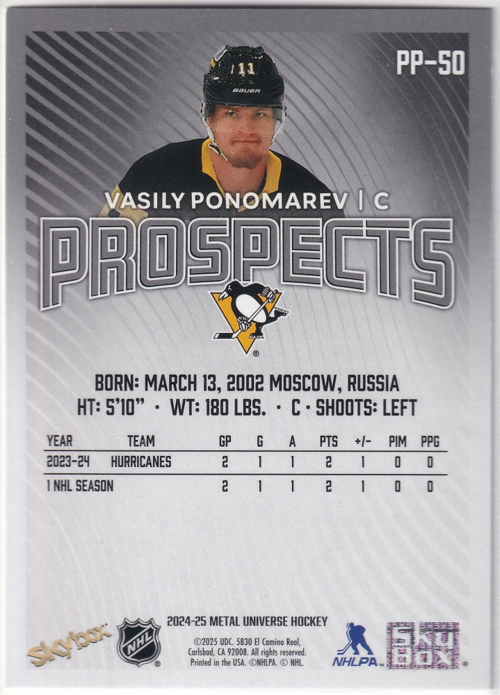 2024-25 UD Skybox Metal Universe - Vasily Ponomarev - Prospects #PP-50