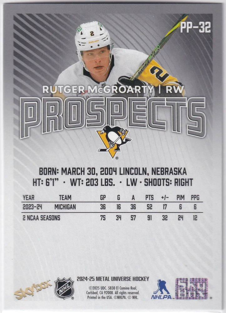 2024-25 UD Skybox Metal Universe - Rutger McGroarty - Prospects #PP-32