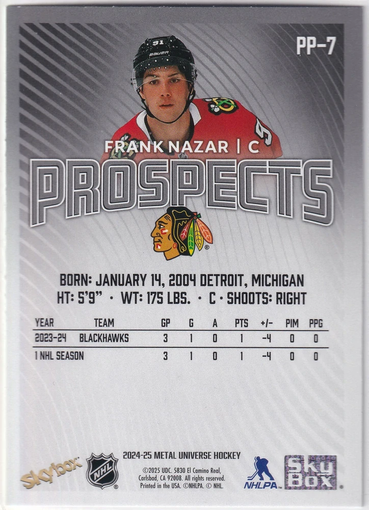 2024-25 UD Skybox Metal Universe - Frank Nazar - Prospects #PP-7