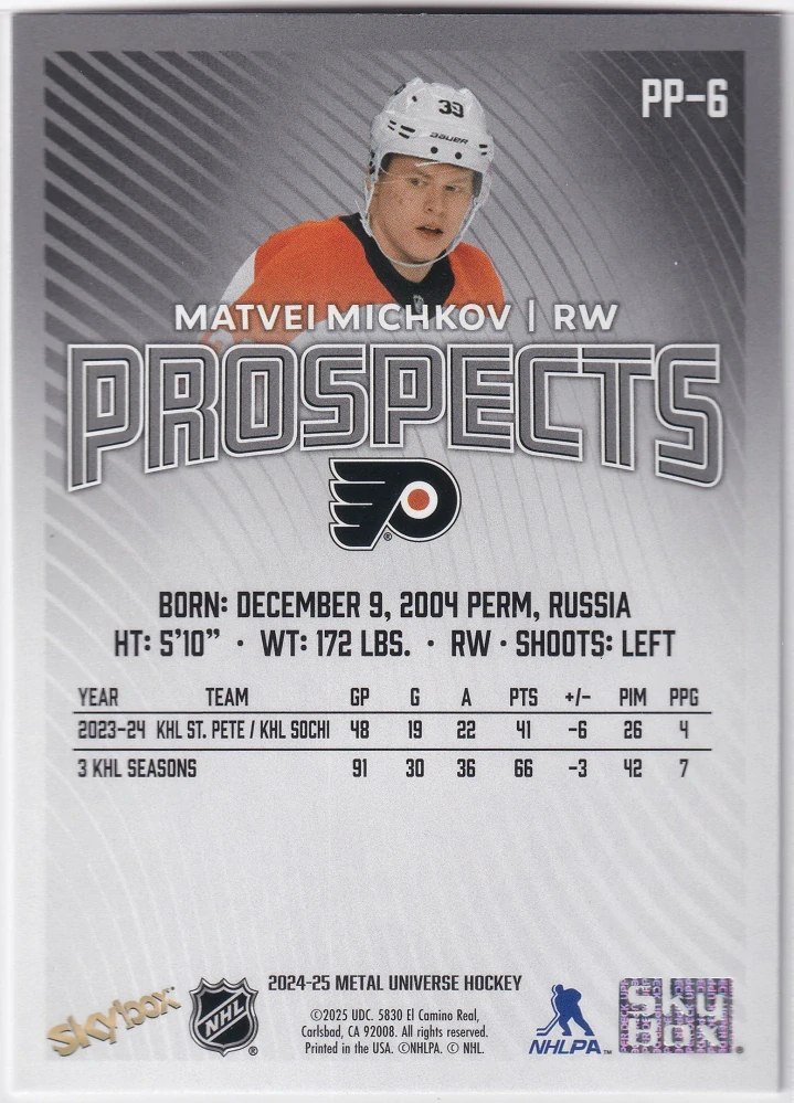 2024-25 UD Skybox Metal Universe - Matvei Michkov - Prospects #PP-6