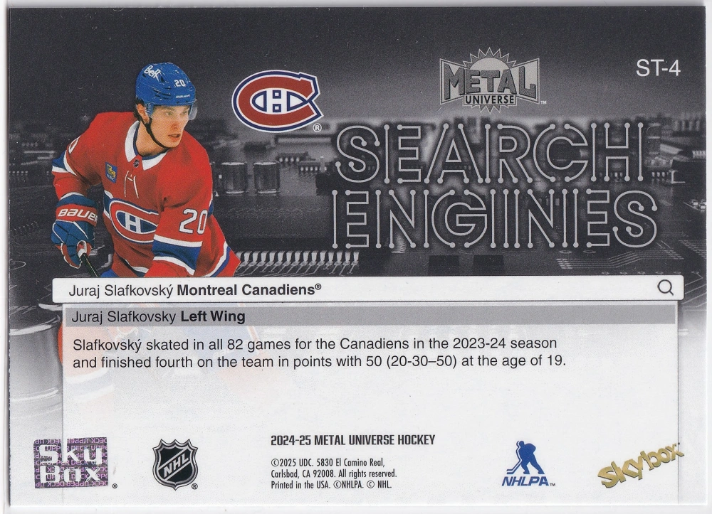 2024-25 UD Skybox Metal Universe - Juraj Slafkovský - Search Engines #ST-4