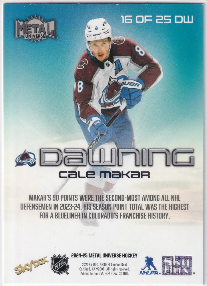 2024-25 UD Skybox Metal Universe - Cale Makar- Dawning #16