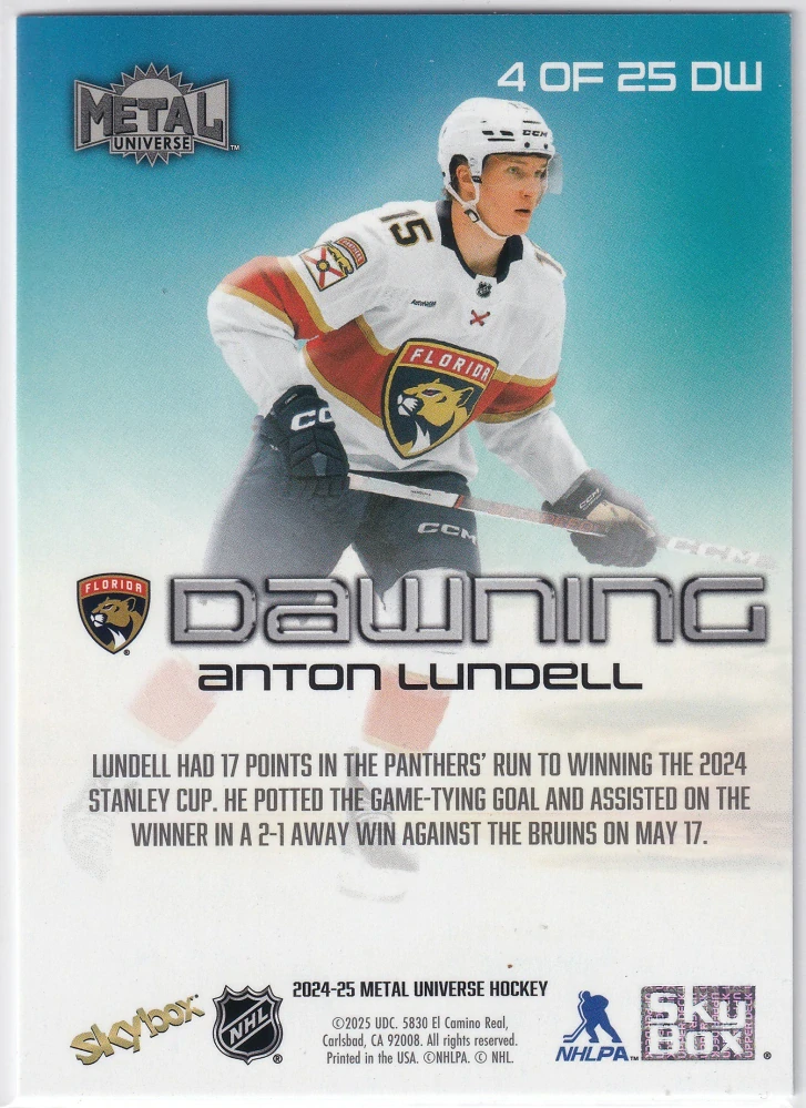 2024-25 UD Skybox Metal Universe - Anton Lundell - Dawning #4