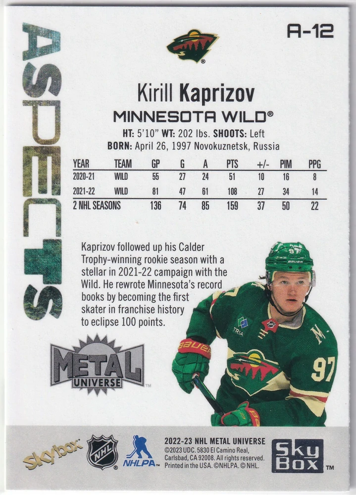 2022-23 UD Skybox Metal Universe - Kirill Kaprizov - Aspects #A-12