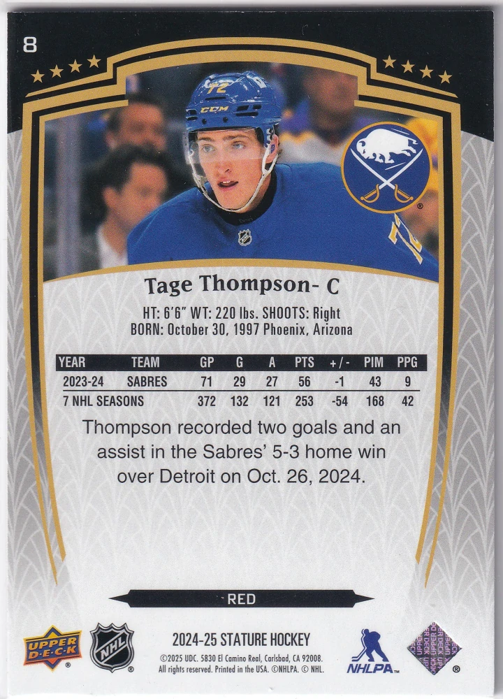 2024-25 UD Stature - Tage Thompson - Red /249 #8