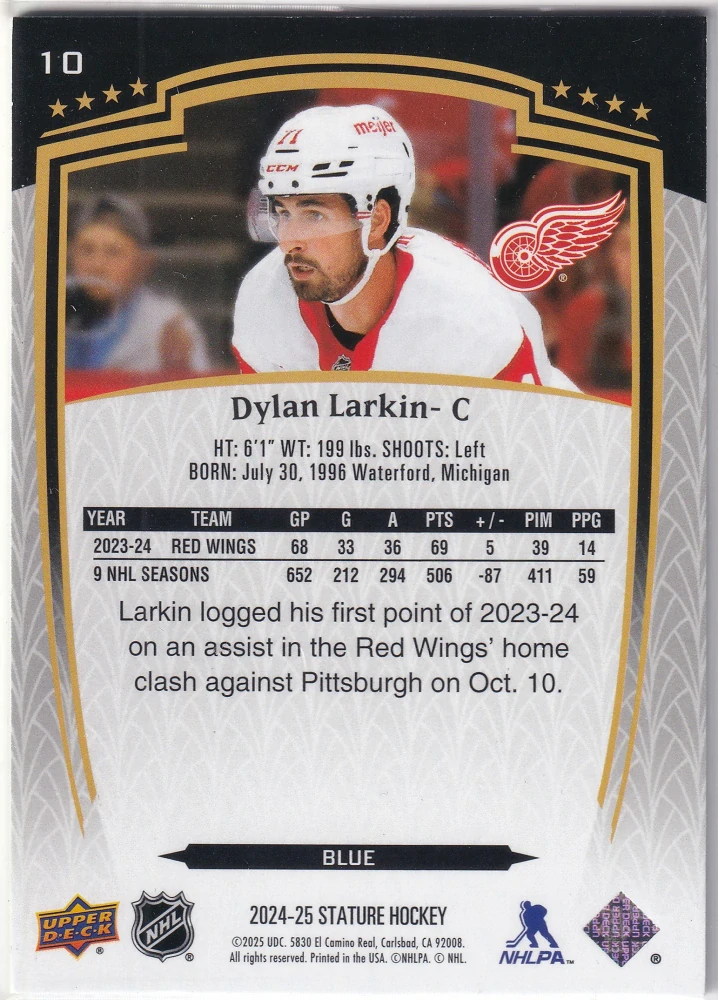 2024-25 UD Stature - Dylan Larkin - Blue /99 #10